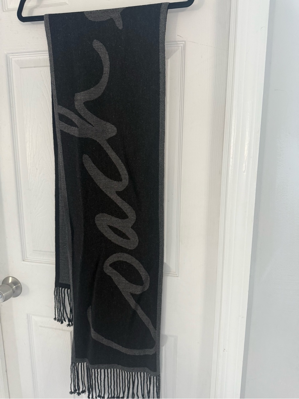 Coach Unisex Black and Gray Logo Fringe Scarf Throw